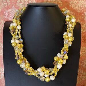Vintage Vendome 4 strand beaded necklace with pale yellow and gold glass acrylic